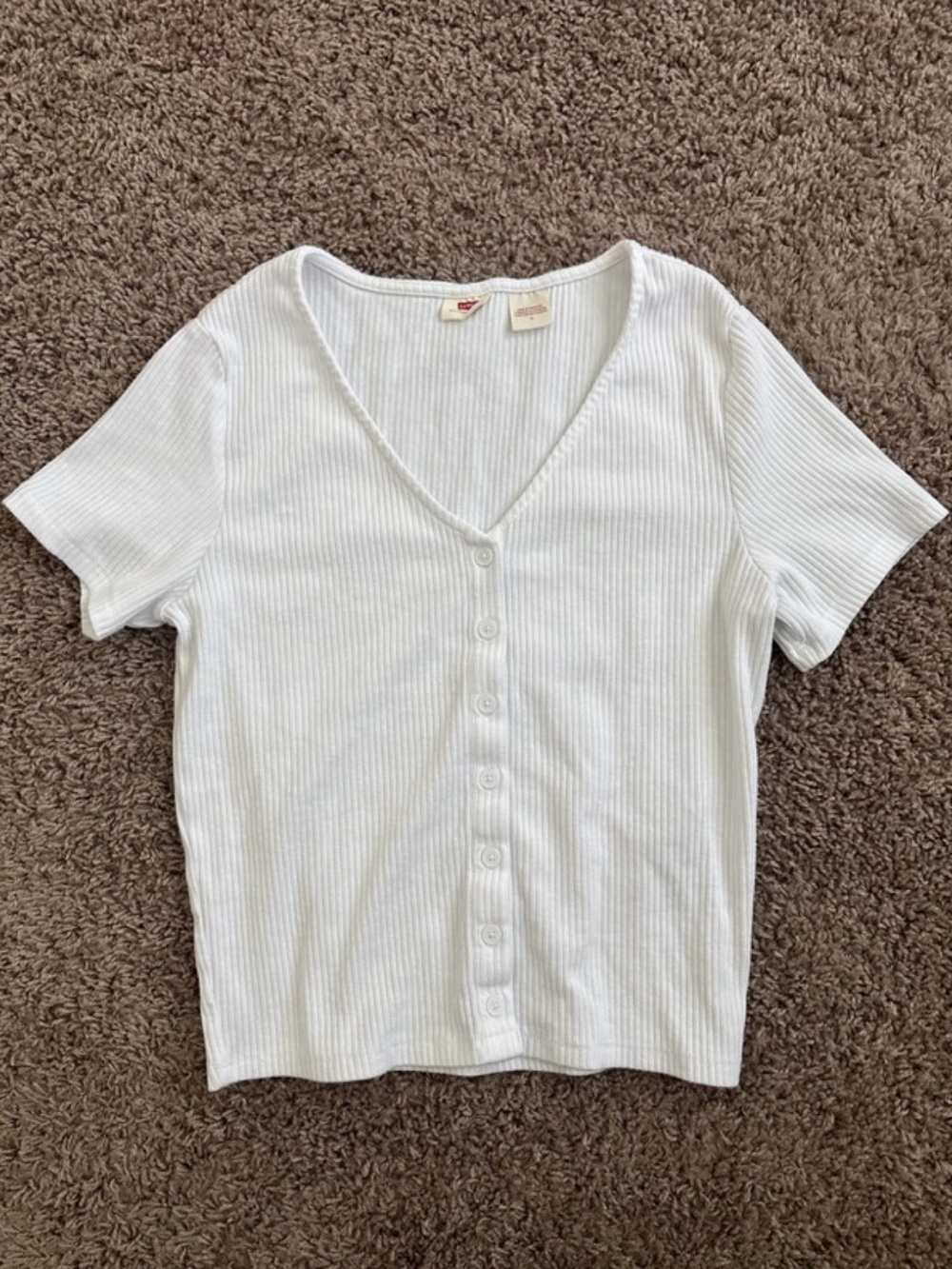 Levi’s White Ribbed Button Front Top | M